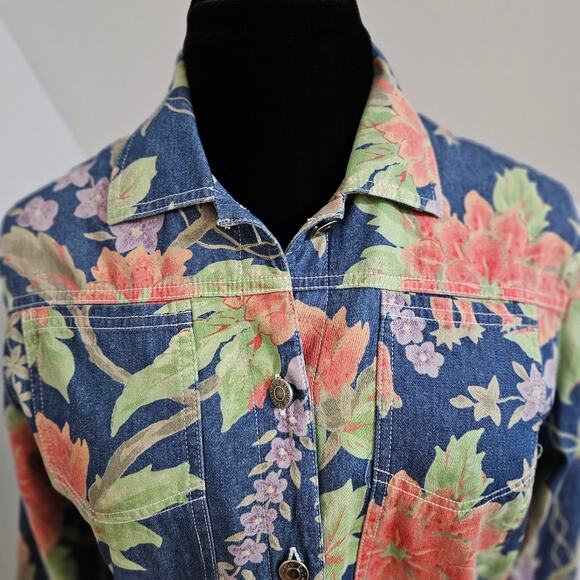 Floral Print Button Front Cotton Shacket Lightweight Jacket by Sag Harbor Small - Picture 6 of 14